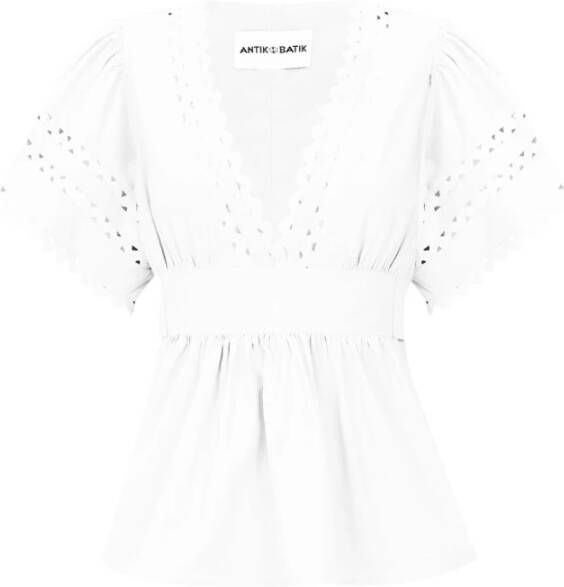Antik batik Katoenen poplin blouse met taille-uitsnijding White Dames