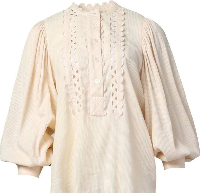 Antik batik Opengewerkte Blouse van Gevlamd Katoen Beige Dames - Foto 2