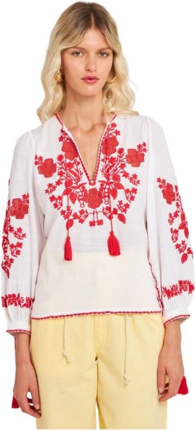 Antik batik Vani geborduurde blouse White Dames