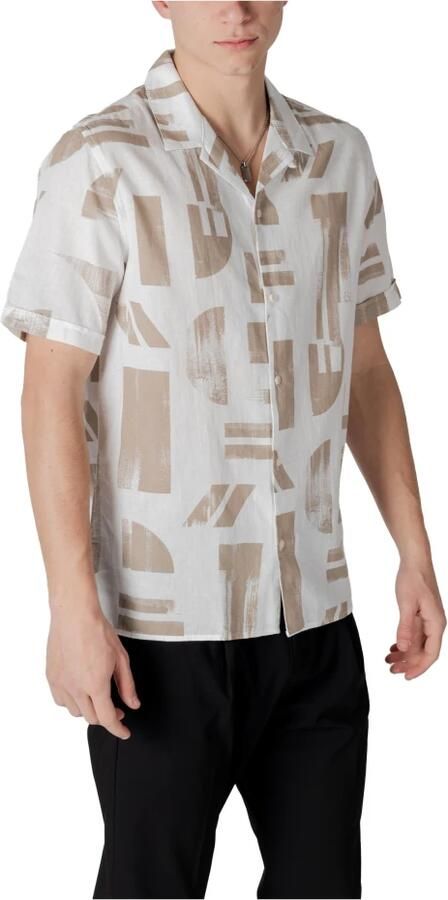 Antony Morato Geometrisch Patroon Korte Mouw Overhemd Beige Heren