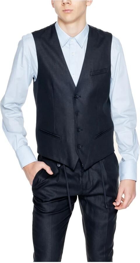 Antony Morato Zwart Linnen-Blend Geknoopt Gilet Black Heren