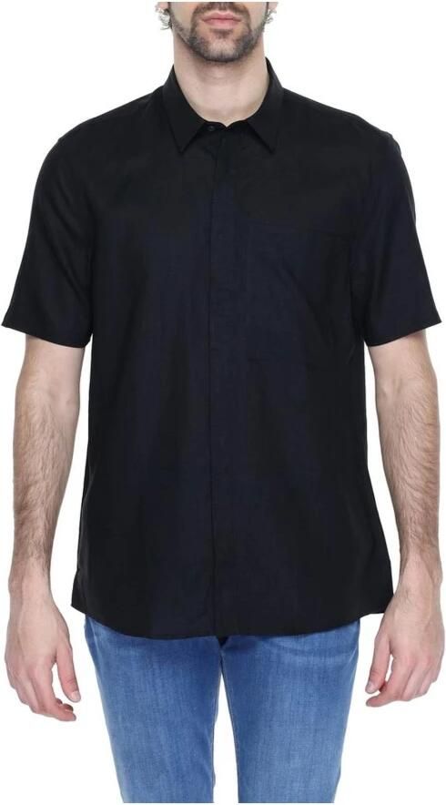 Antony Morato Zwarte Linnen Blend Korte Mouw Overhemd Black Heren - Foto 3