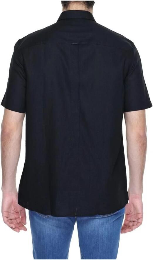 Antony Morato Zwarte Linnen Blend Korte Mouw Overhemd Black Heren