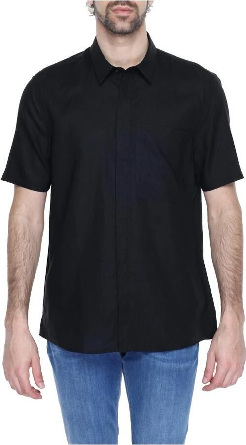 Antony Morato Zwarte Linnen Blend Korte Mouw Overhemd Black Heren - Foto 4