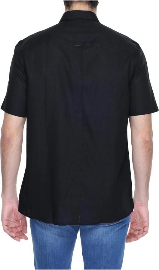 Antony Morato Zwarte Linnen Blend Korte Mouw Overhemd Black Heren