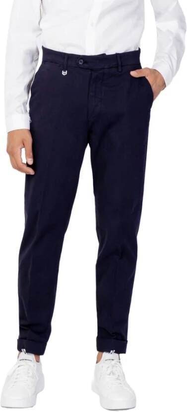 Antony Morato Blauwe effen broek met ritssluiting en knoopsluiting Blue Heren