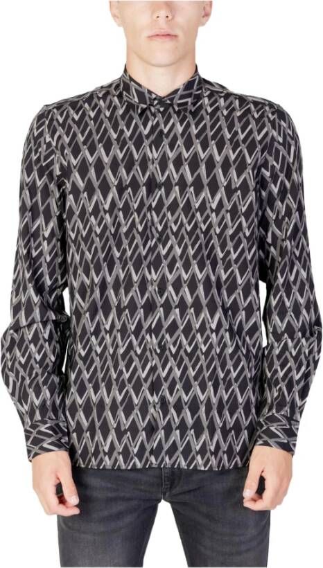Antony Morato Heren Geometrisch Overhemd met Lange Mouwen Zwart Heren