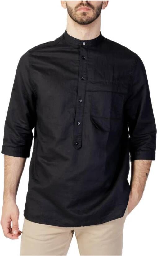 Antony Morato Zwarte effen Mandarin Shirt met 3 4 Mouwen Black Heren