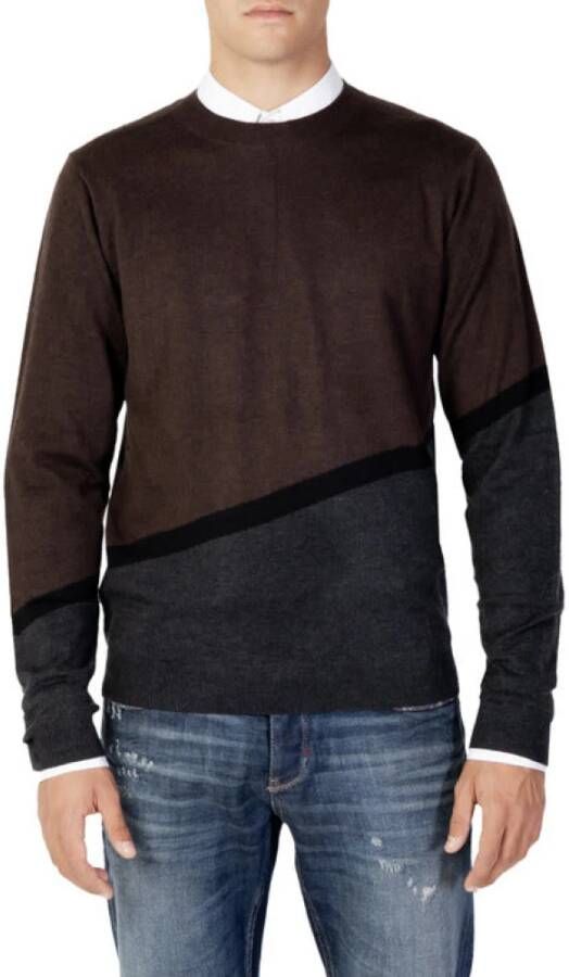 Antony Morato Bruine Gebreide Trui Lange Mouw Ronde Hals Multicolor Heren