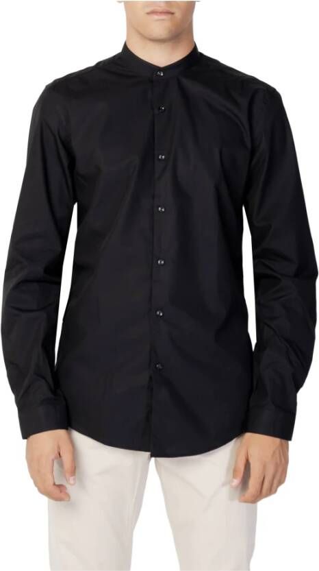 Antony Morato Zwarte Button-Front Mandarin Kraag Shirt Black Heren