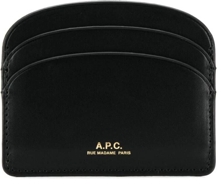 A.p.c. Zwarte Leren Kaarthouder met Gegraveerd Logo Black Dames