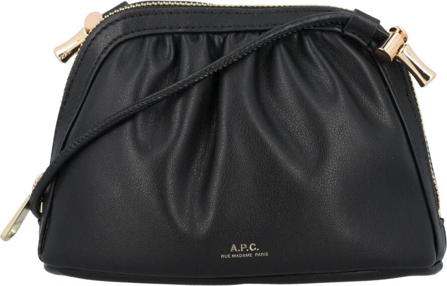 A.p.c. Zwarte Crossbody Tas met Trekkoord en Gerimpeld Detail Black Dames
