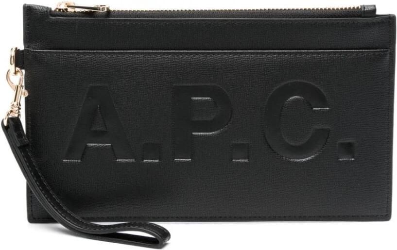 A.p.c. Zwarte Leren Clutch Tas met Logo Inprenting Black Dames