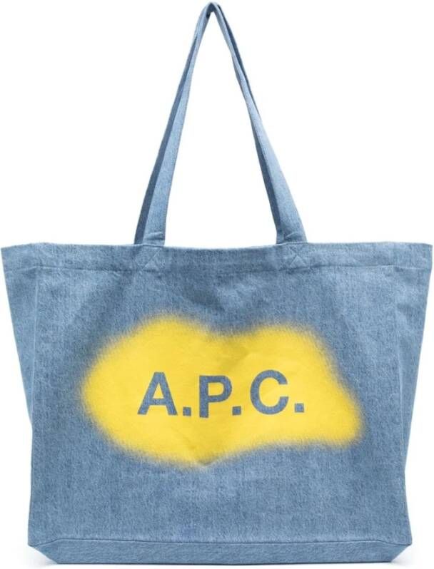 A.p.c. Blauwe katoenen tas met logo print Blauw Heren