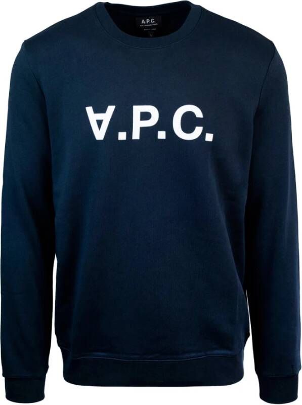A.p.c. Logo Crewneck Sweatshirt in Loop-Back Katoen Blue Heren