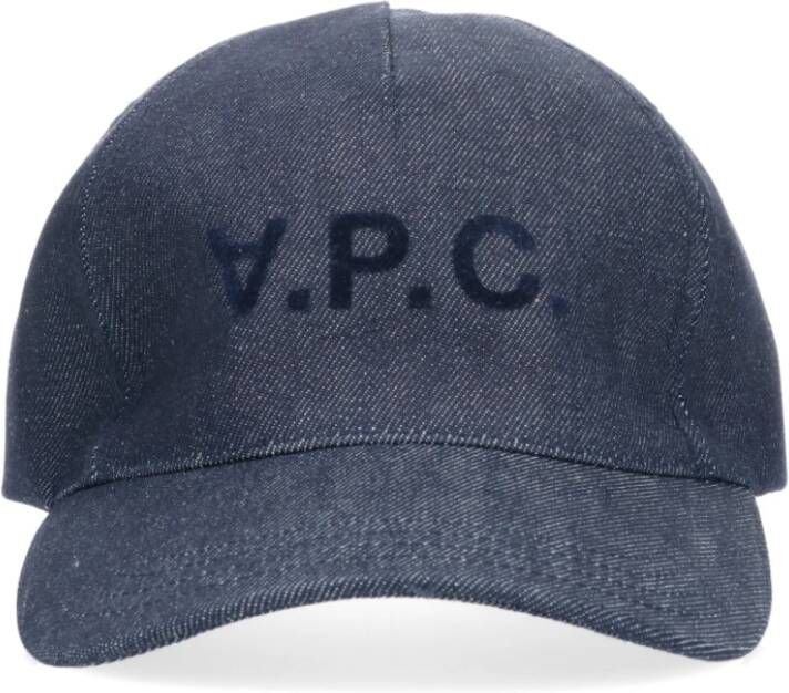 A.p.c. Denim Baseball Hat Stijlvol Logo Detail Blue Heren
