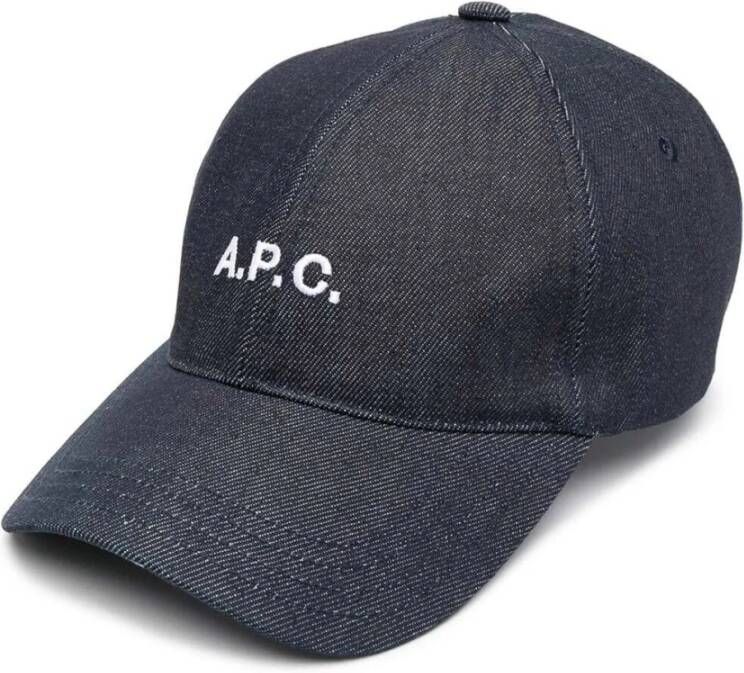 A.p.c. Charlie Denim Baseball Cap met Logo Borduursel Blue Heren