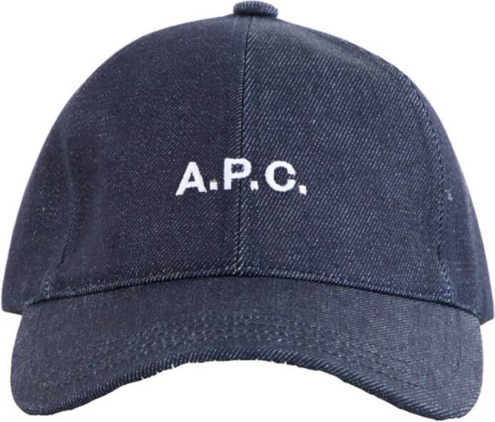 A.p.c. Charlie Denim Baseball Cap met Logo Borduursel Blue Heren
