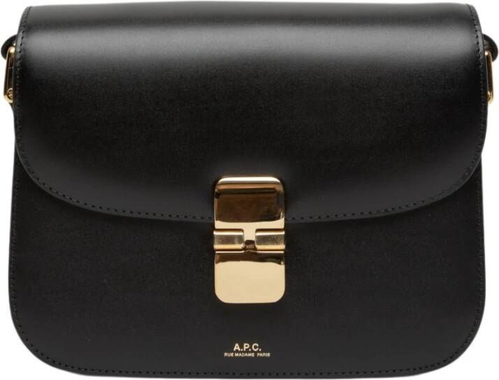A.p.c. Zwarte leren schoudertas met klep sluiting Black Dames