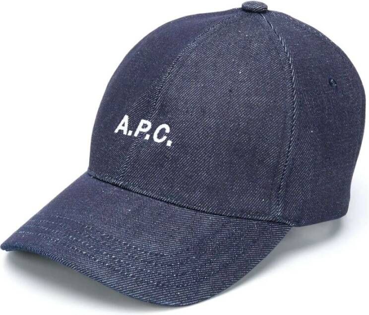A.p.c. Charlie Denim Baseball Cap met Logo Borduursel Blue