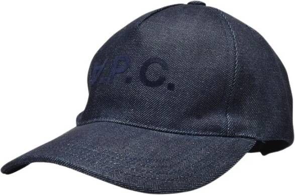 A.p.c. Eden Denim Baseball Cap met Logo Print Blue Heren