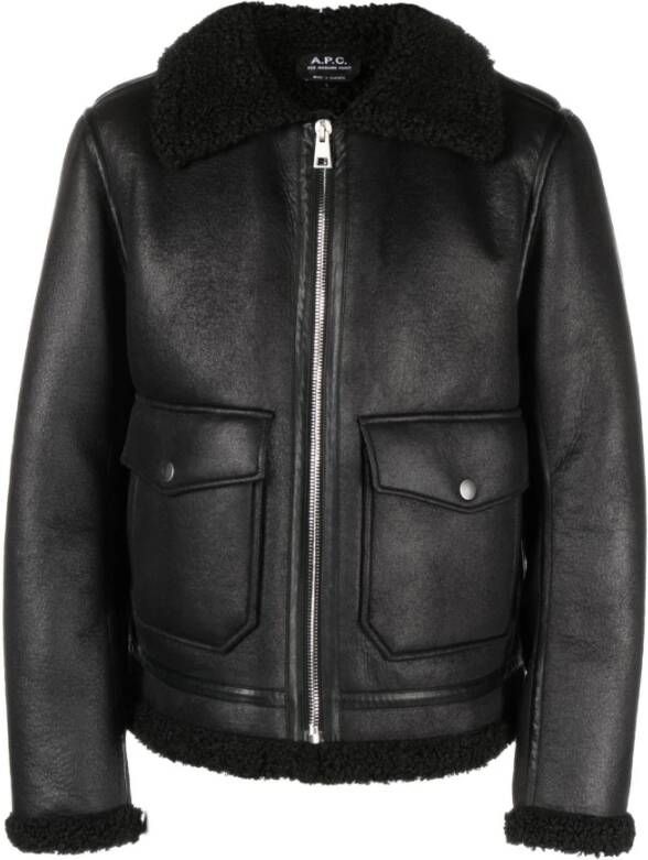 A.p.c. Leather Jackets Zwart Heren