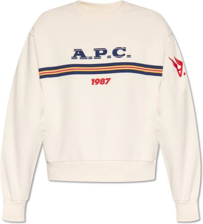 A.p.c. Ecru Sweatshirt met Logo en Gekleurde Strepen Beige Dames