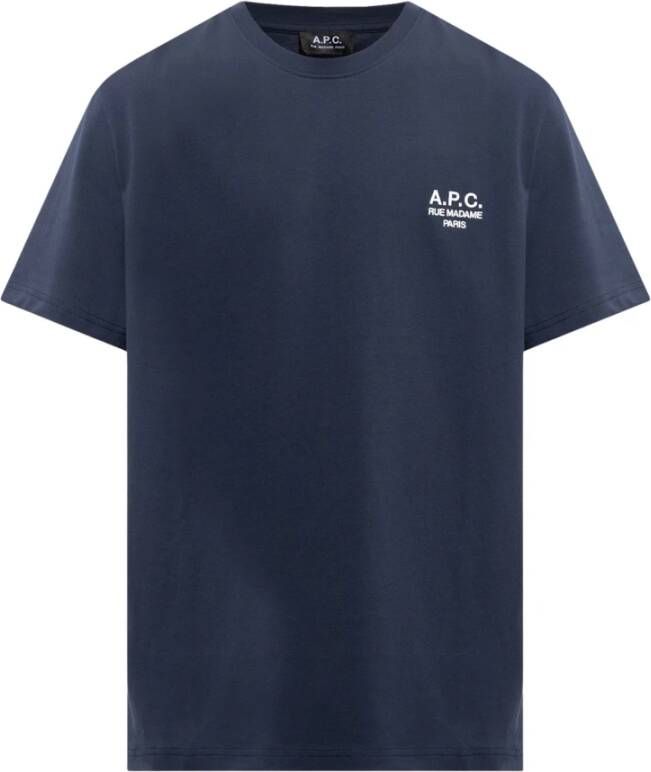 A.p.c. Geborduurd Logo Katoenen T-Shirt Blue Heren