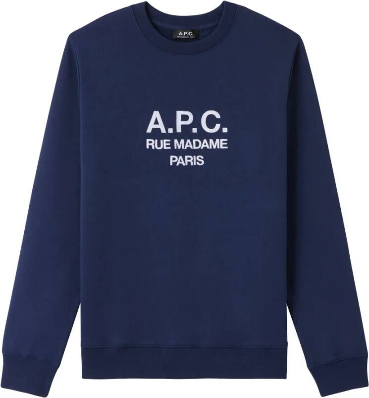 A.p.c. Blauwe Biologisch Katoenen Logo Print Sweatshirt Blue Heren