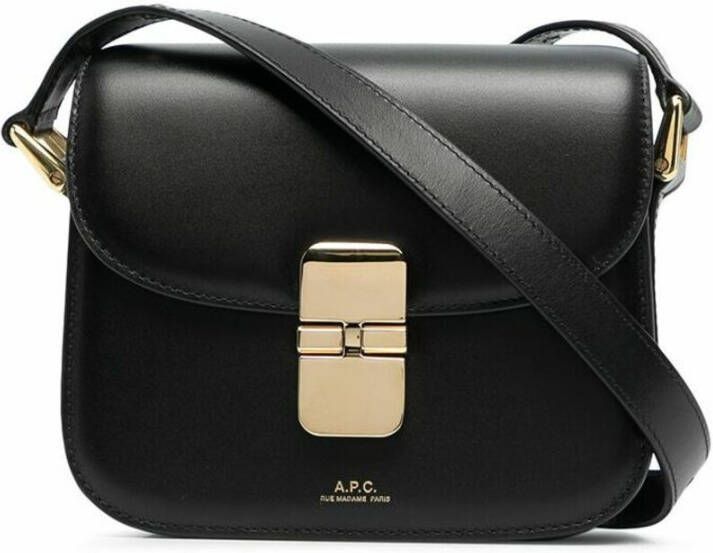 A.p.c. Zwarte Leren Trapeziumvormige Tas met Kliksluiting Black Dames