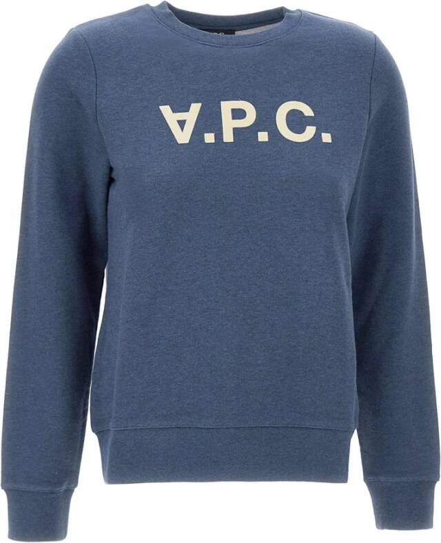A.p.c. Indigo Blauw Ronde Hals Sweatshirt Logo Blue Dames