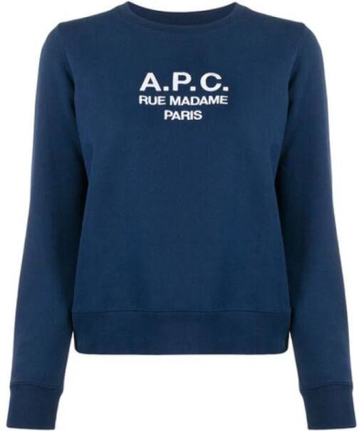 A.p.c. Navy Blue Crewneck Sweatshirt met Logo Blue Dames