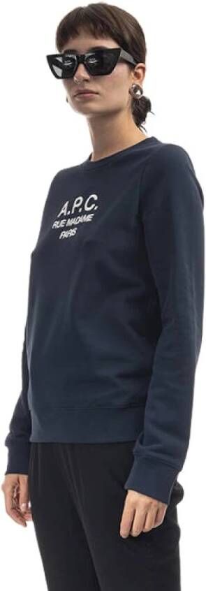 A.p.c. Navy Blue Crewneck Sweatshirt met Logo Blue Dames