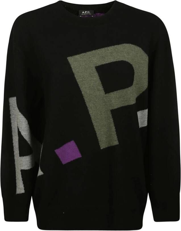 A.p.c. Zwarte Merinowollen Pullover met Multicolor Logo Black