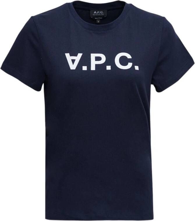 A.p.c. Witte Katoenen T-shirt met APC Logo Blue Dames