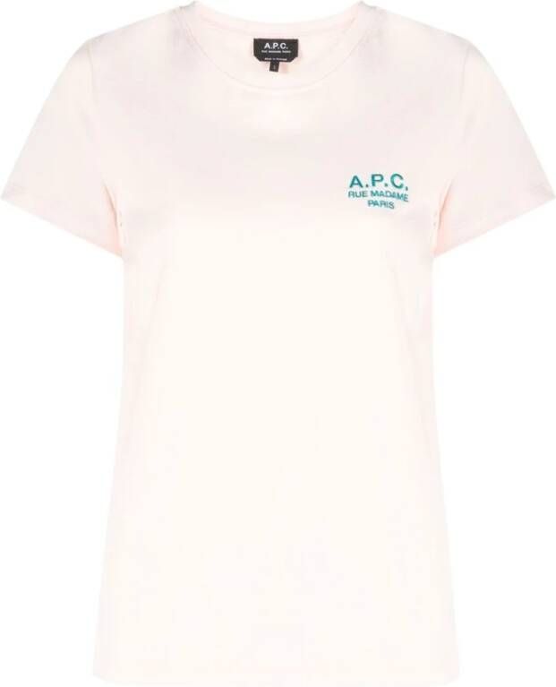 A.p.c. Fuchsia Katoenen T-Shirt met Logo Detail Pink Dames