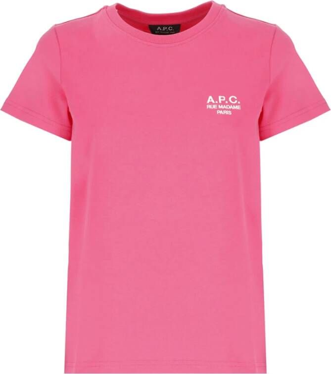 A.p.c. Fuchsia Katoenen T-Shirt met Logo Detail Pink Dames
