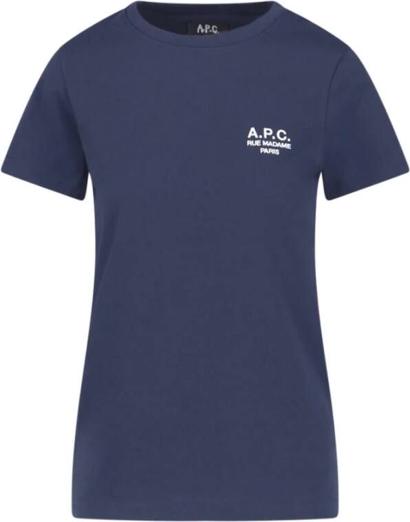 A.p.c. Geborduurd Logo Katoenen T-Shirt Blue