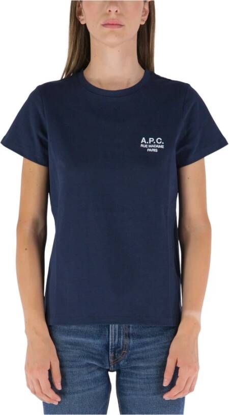 A.p.c. Geborduurd Logo Katoenen T-Shirt Blue