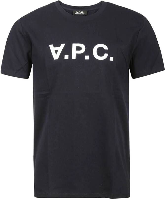 A.p.c. Blauwe Logo Print T-shirt Crew Neck Blue Heren