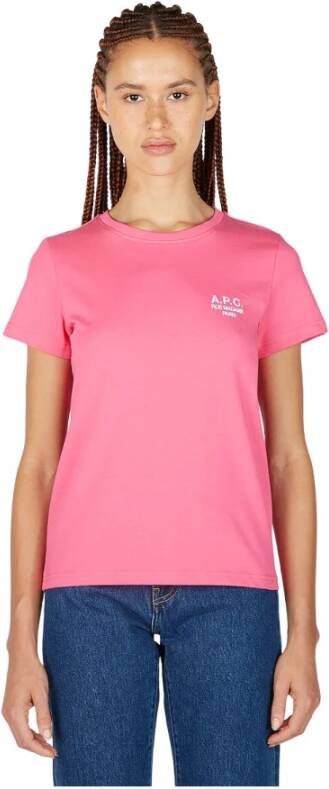 A.p.c. Fuchsia Katoenen T-Shirt met Logo Detail Pink Dames