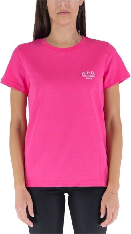 A.p.c. Fuchsia Katoenen T-Shirt met Logo Detail Pink Dames