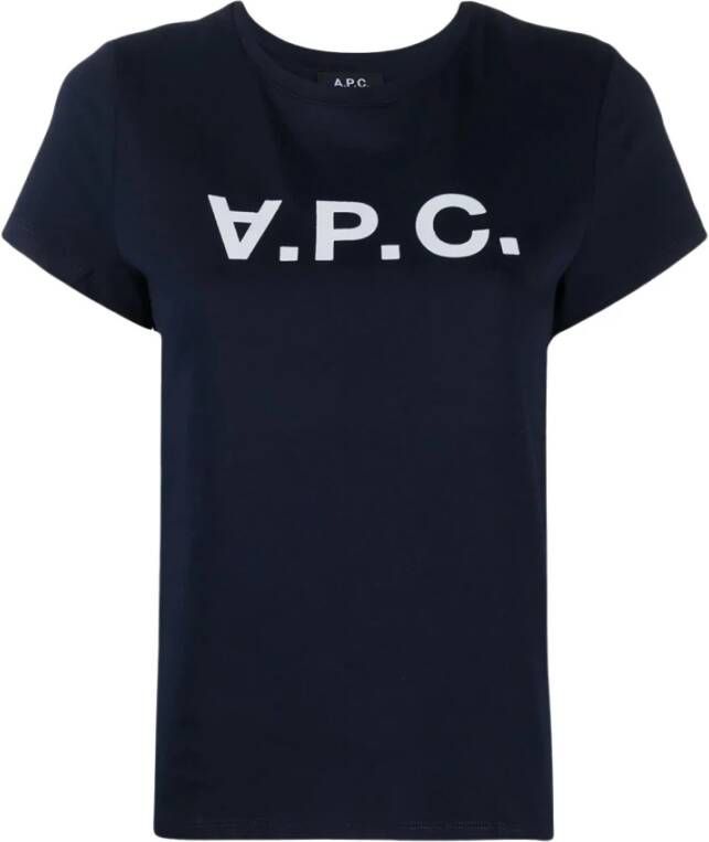 A.p.c. Witte Katoenen T-Shirt met APC Logo Blue Dames