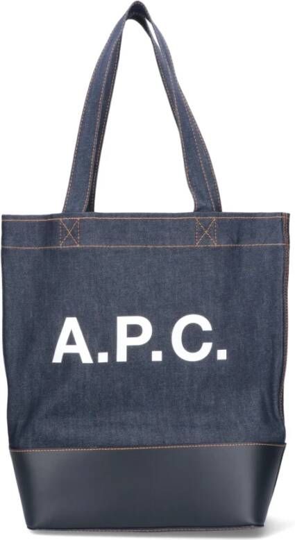 A.p.c. Blauw en Zwart Denim Handtas met Logo Print Blue
