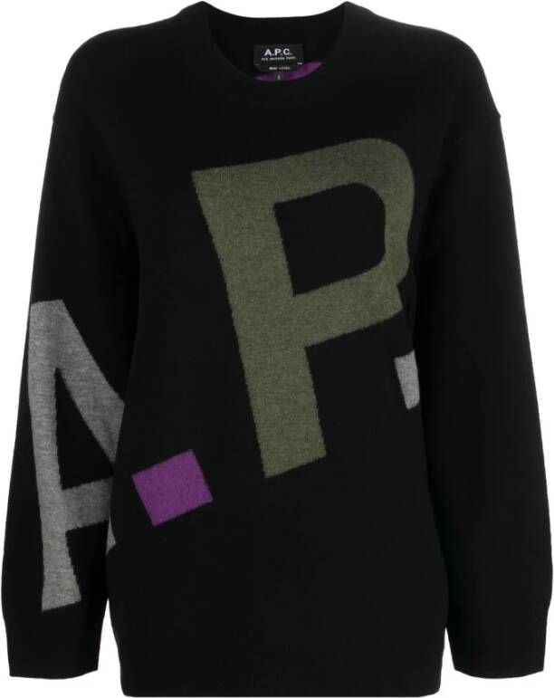A.p.c. Zwarte Merinowollen Pullover met Multicolor Logo Black