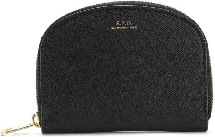 A.p.c. Zwarte Leren Portemonnee Demi Lune Rits Black Dames