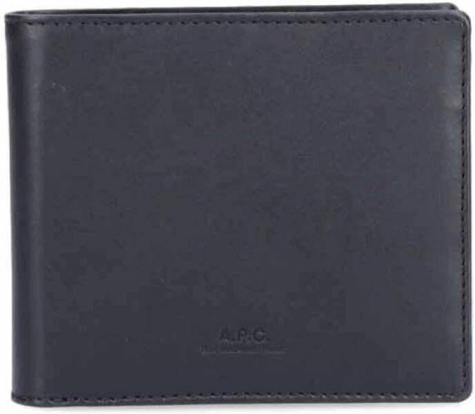 A.p.c. Zwarte Leren Bi-fold Portemonnee met Ingegraveerd Logo Black Heren