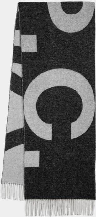 A.p.c. Wollen sjaal met franjes en uitgebreide logoprint Black Heren