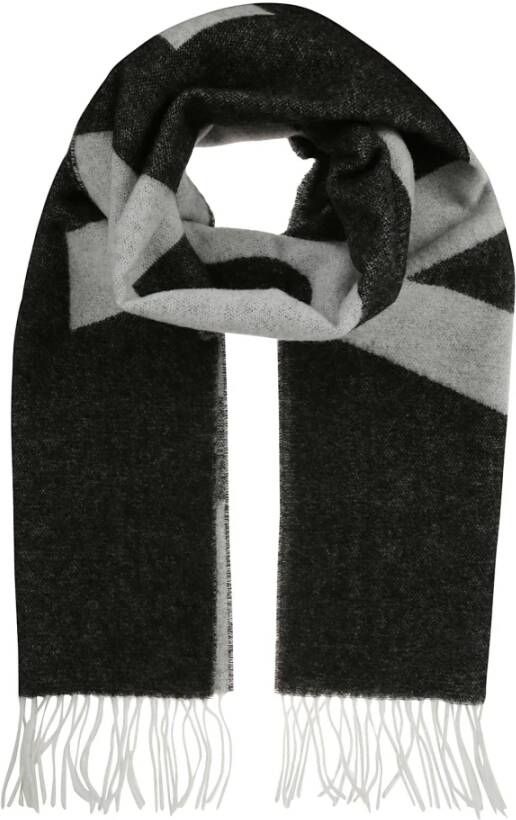 A.p.c. Wollen sjaal met franjes en uitgebreide logoprint Zwart Heren
