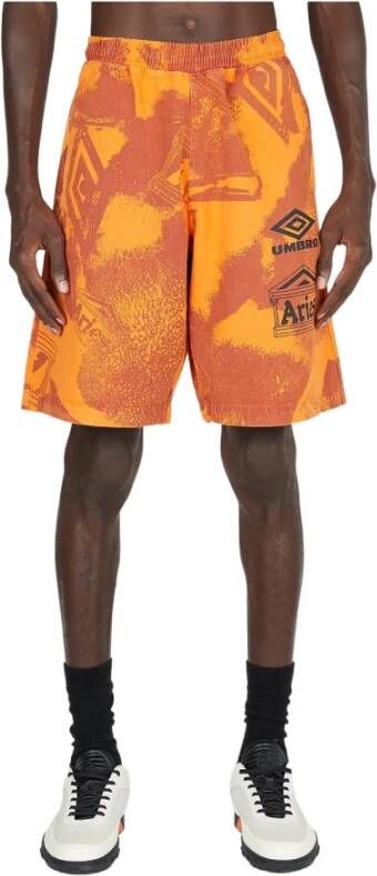 Aries Grafische Print Elastische Taille Shorts Oranje Heren